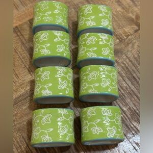 Set Of 8 Spring Green Flower Ceramic Napkin Holders Rings
